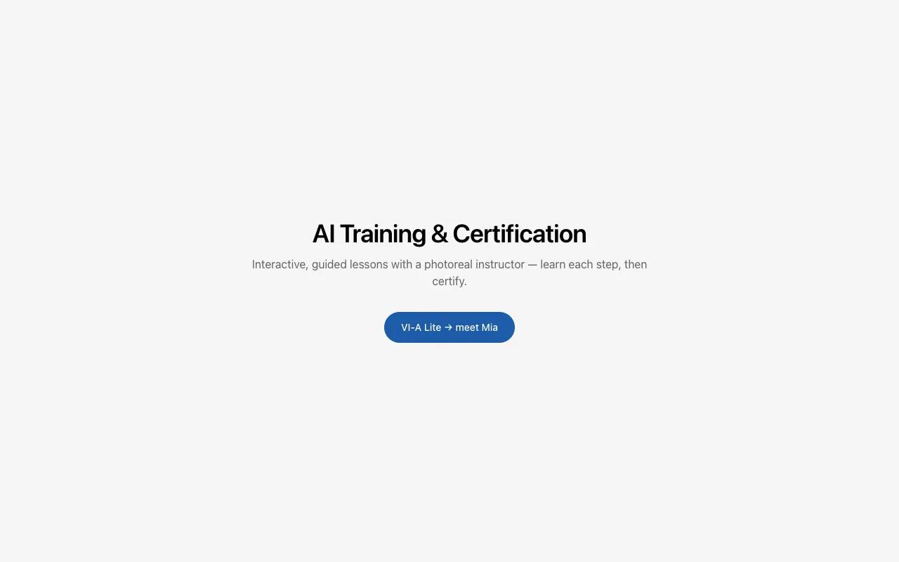 Screenshot of the VI-A University AI training platform